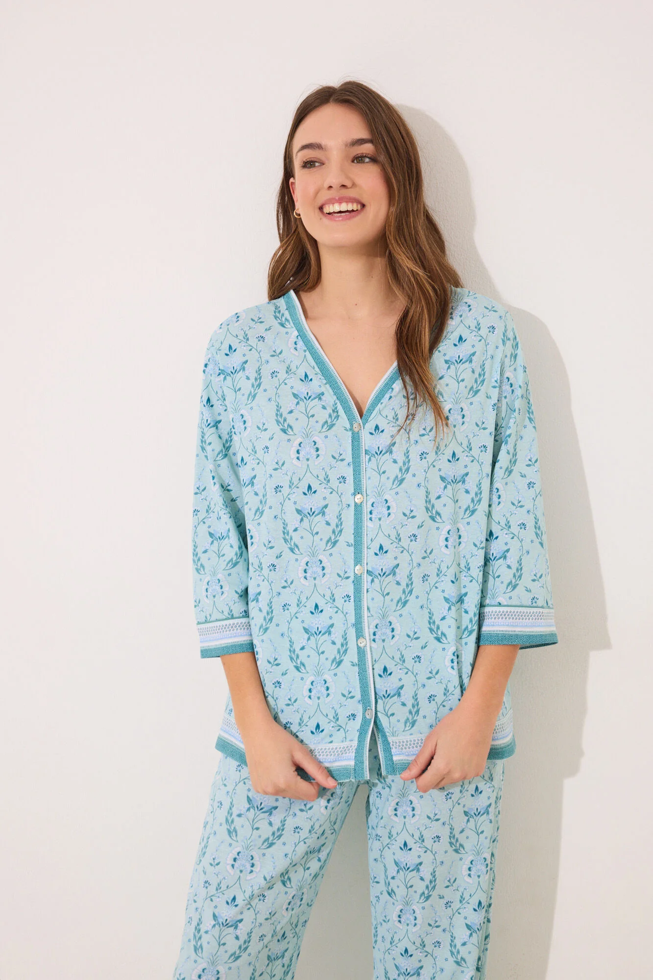 100% cotton green flower print pyjamas - Image 2