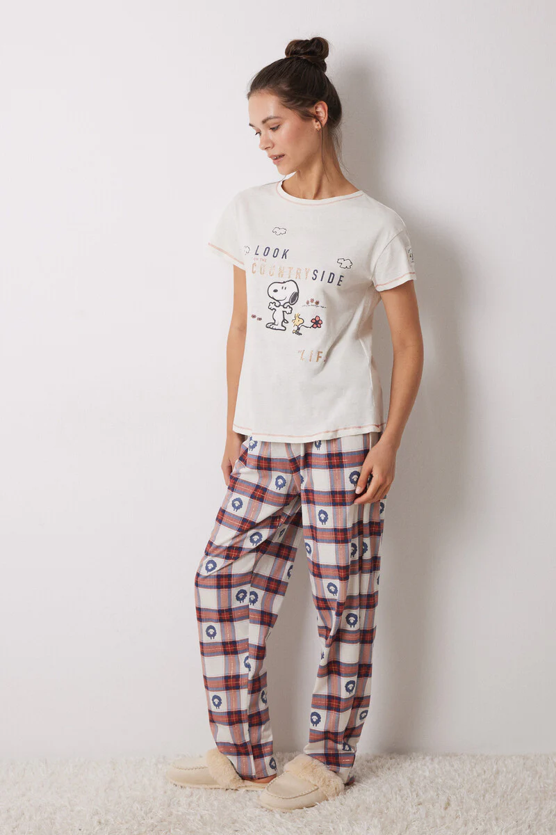 100% cotton pajamas with Snoopy checks