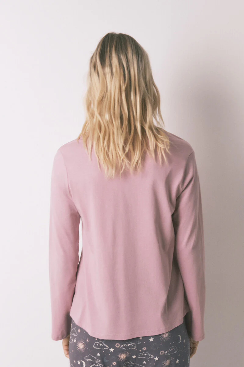 100% cotton pink long sleeve T-shirt - Image 2