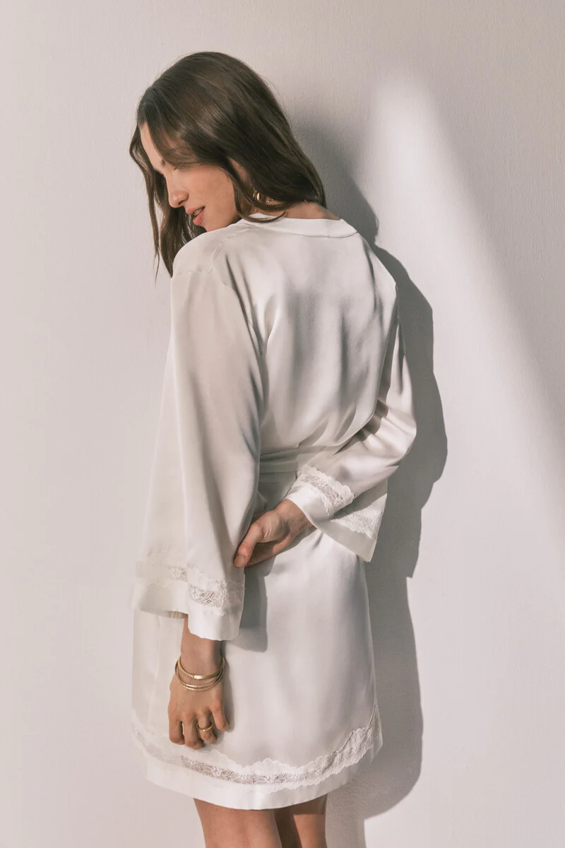 Beige satin long robe - Image 3