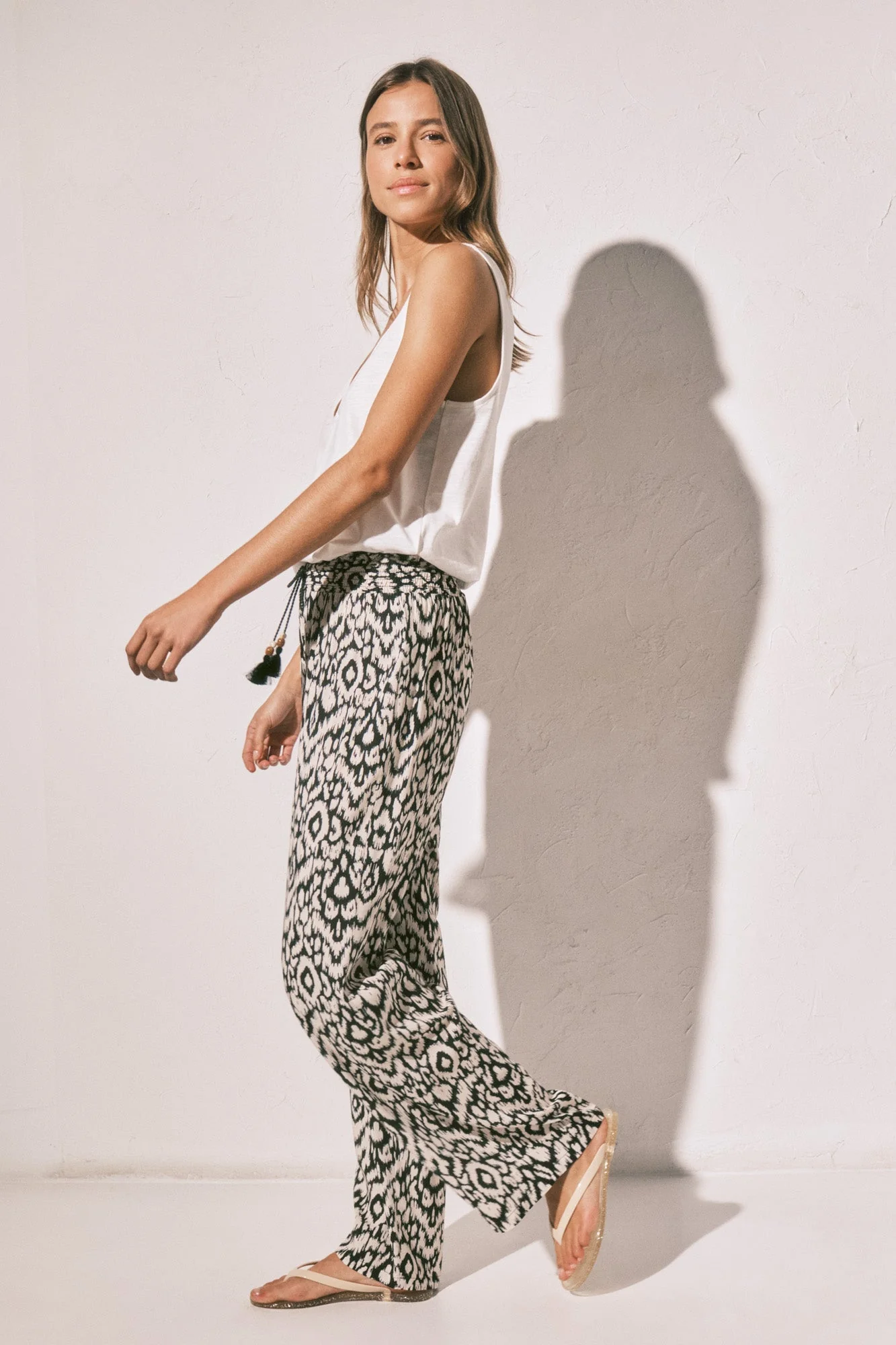 Black print long trousers