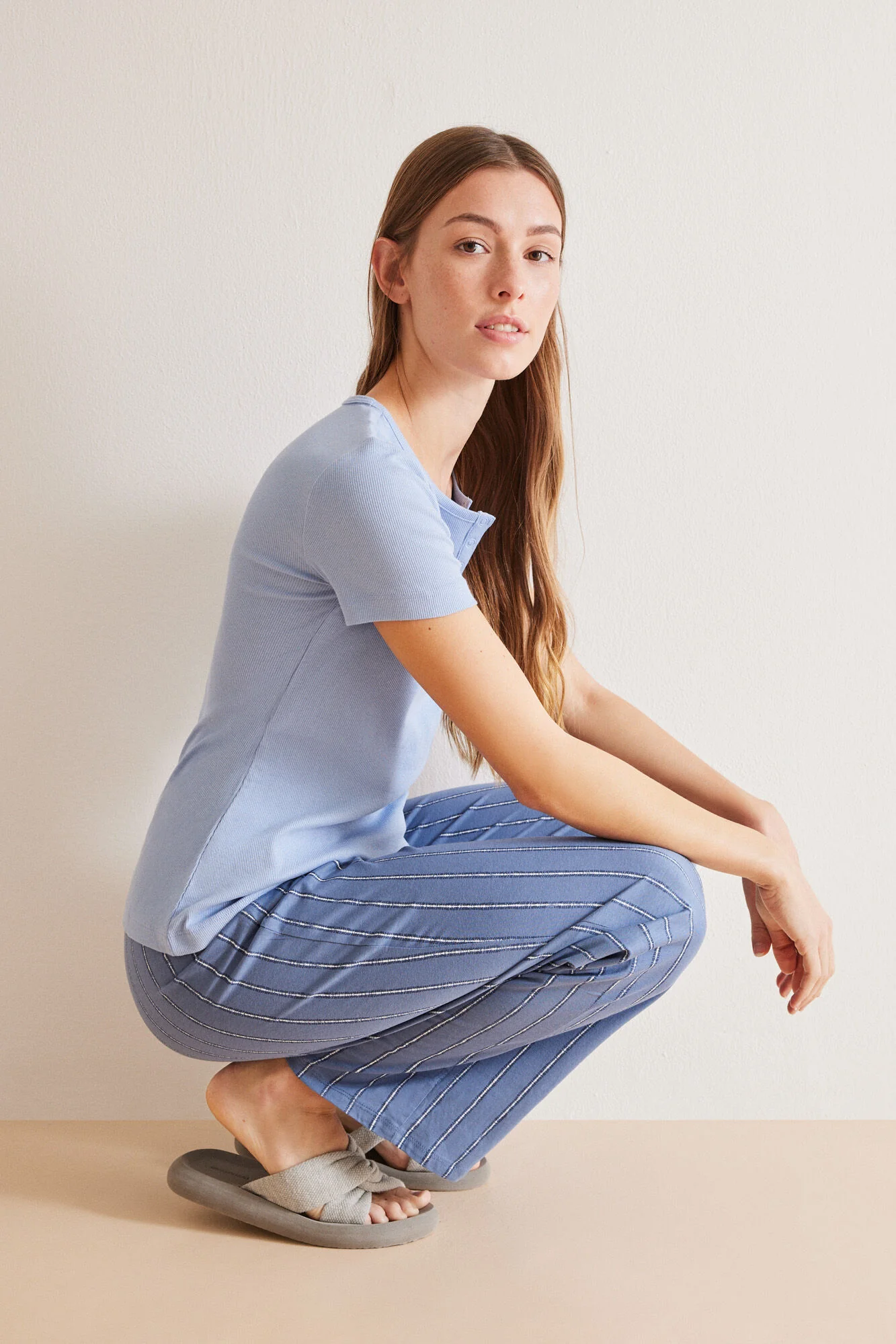 Blue 100% cotton short sleeve Henley T-shirt - Image 5