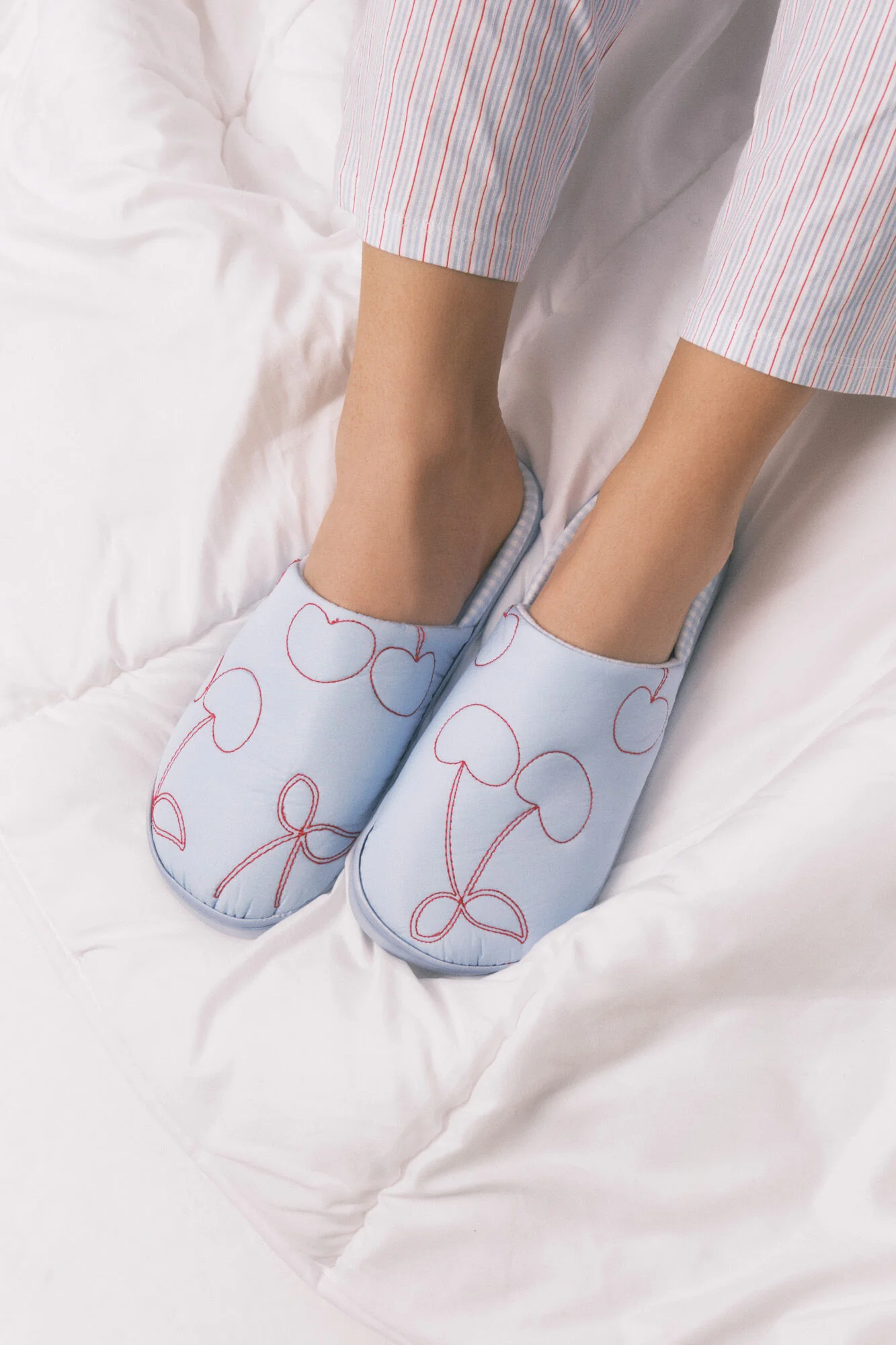 Blue cherry slippers