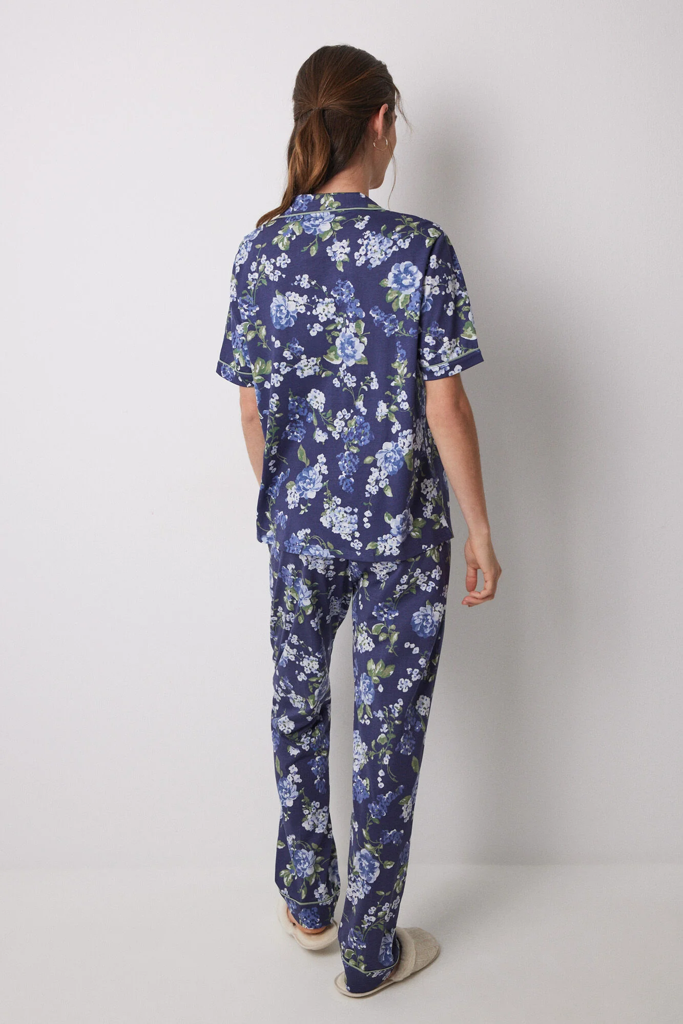 Blue floral 100% cotton classic pyjamas - Image 2