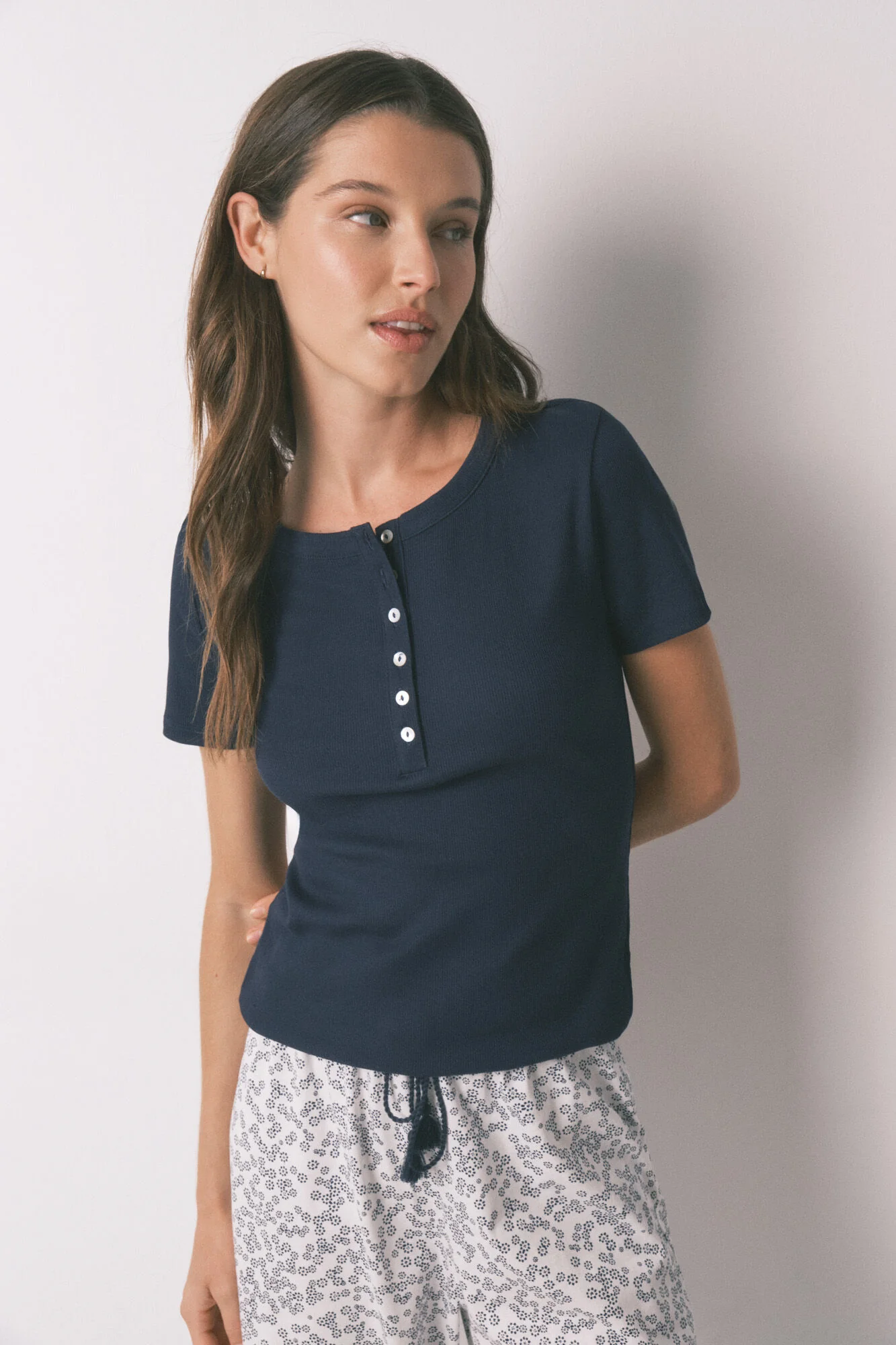 Blue cotton short sleeve T-shirt