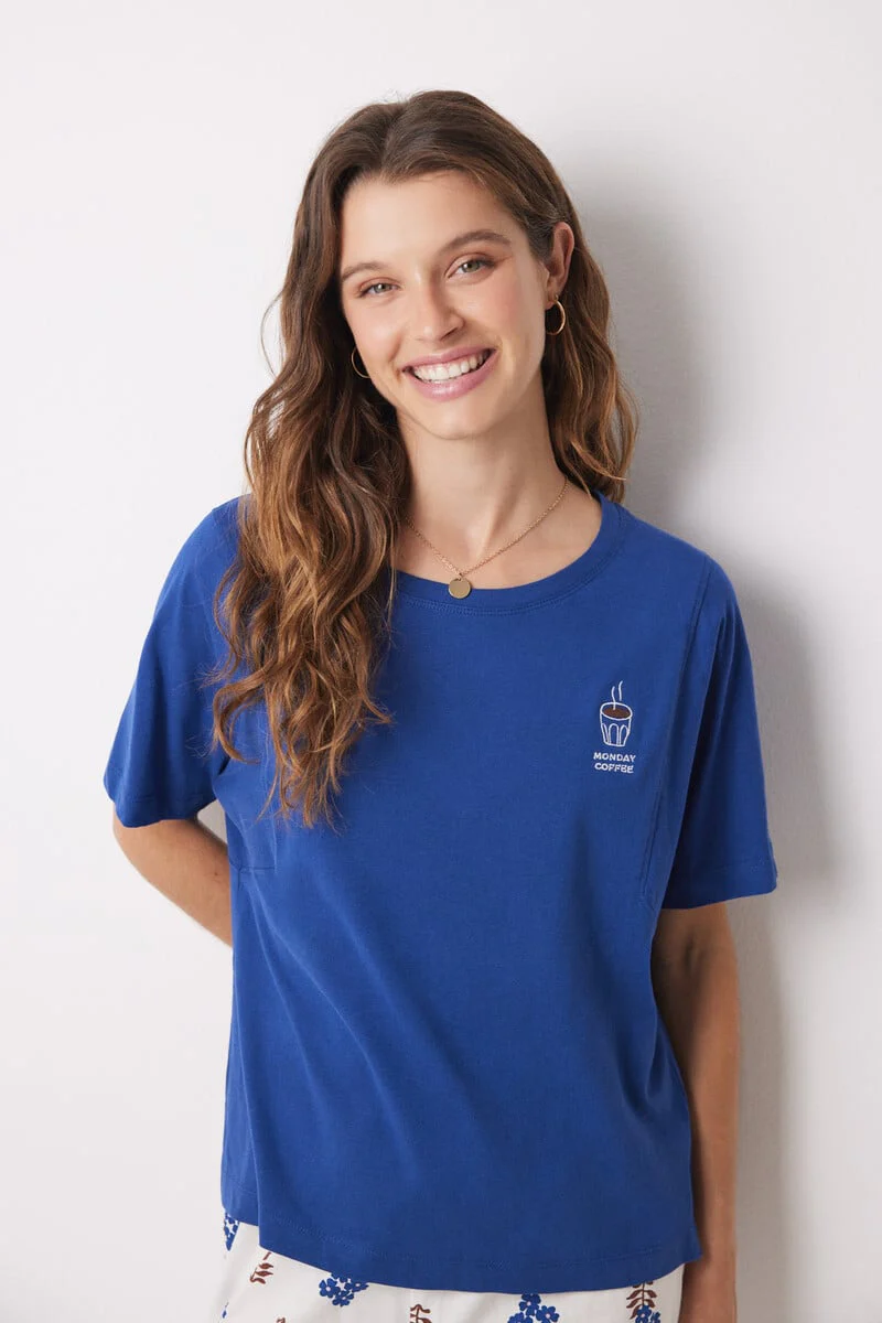 100% cotton blue sleeve t-shirt