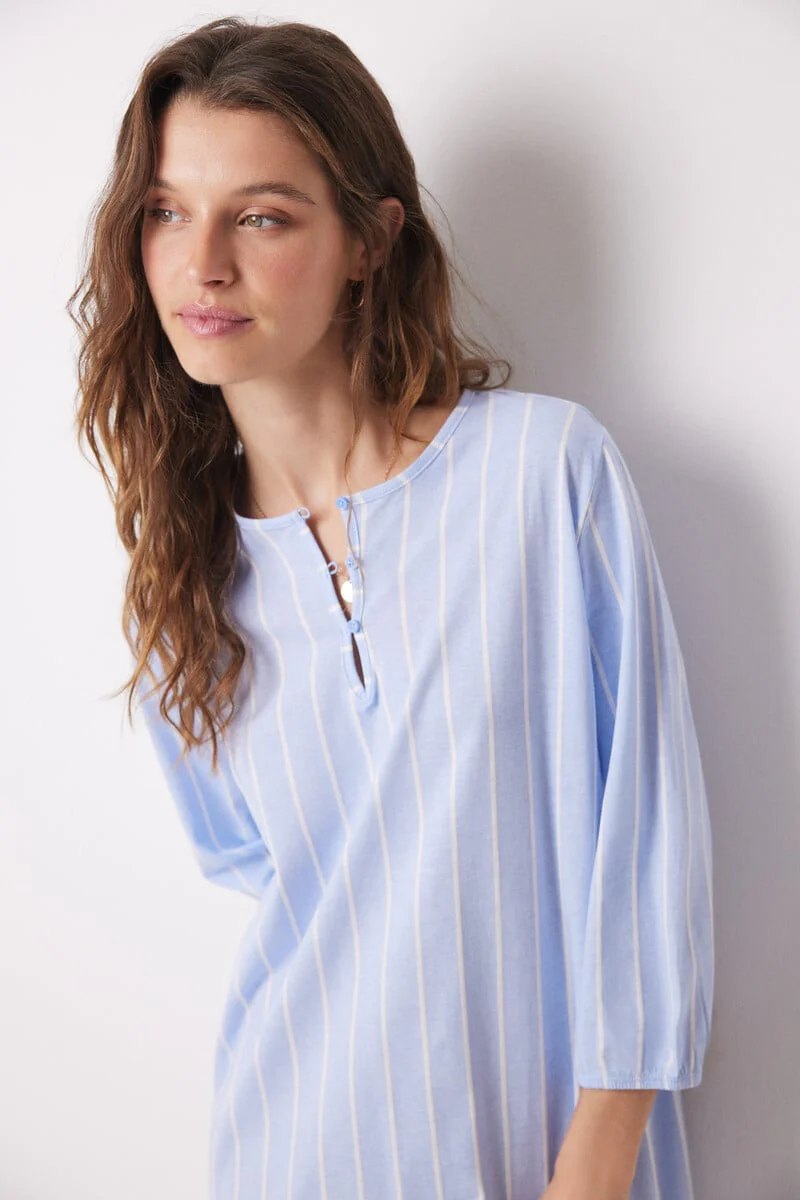 Short nightgown 100% cotton striped print - Image 2