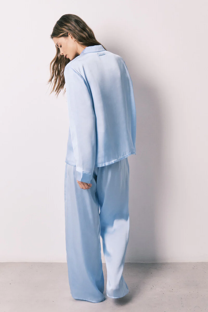 Blue satin classic long pyjamas - Image 5