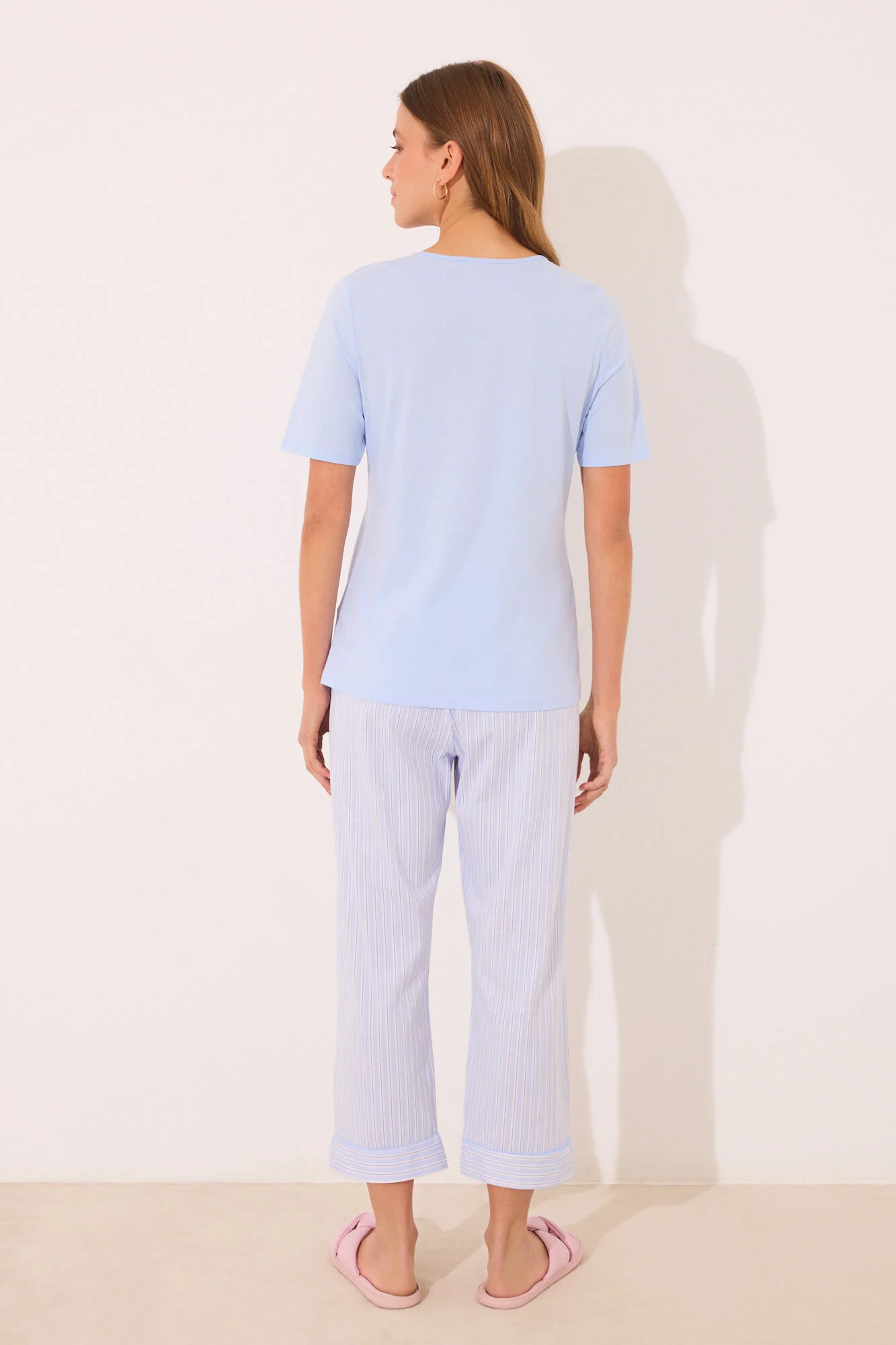 Capri pyjamas 100% cotton blue striped - Image 2