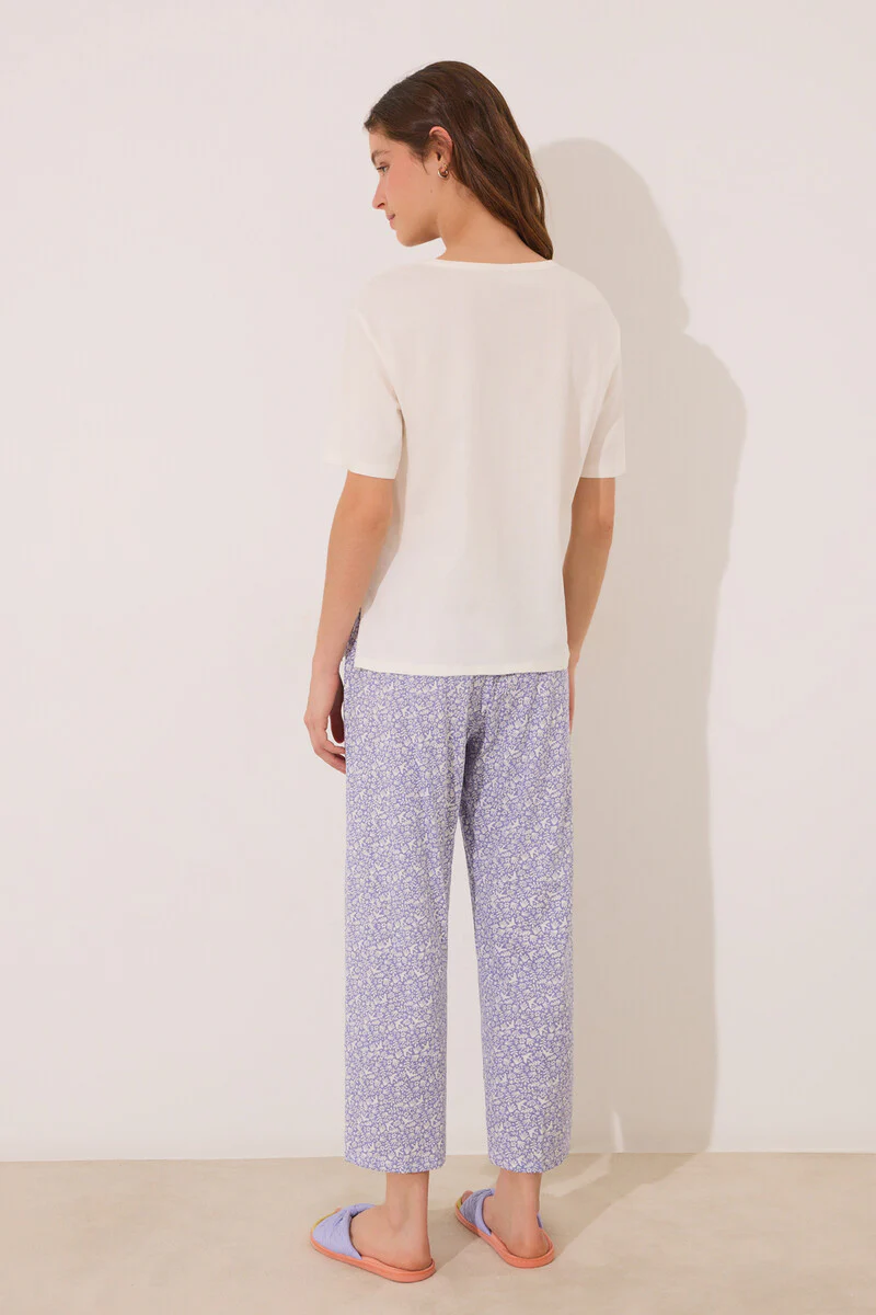 Capri pyjamas 100% cotton white flowers - Image 5