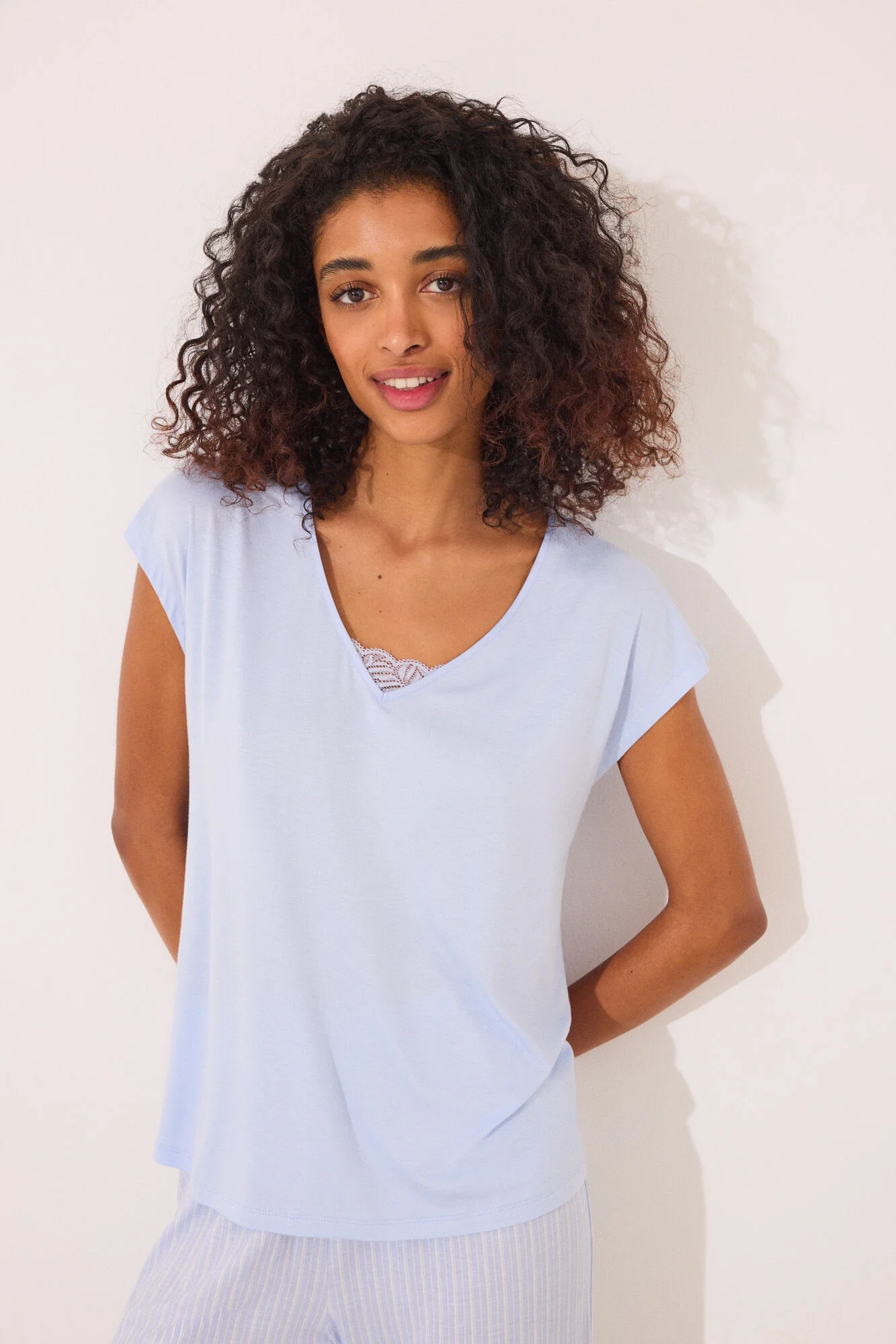Capri pyjamas with blue striped viscose - Image 5