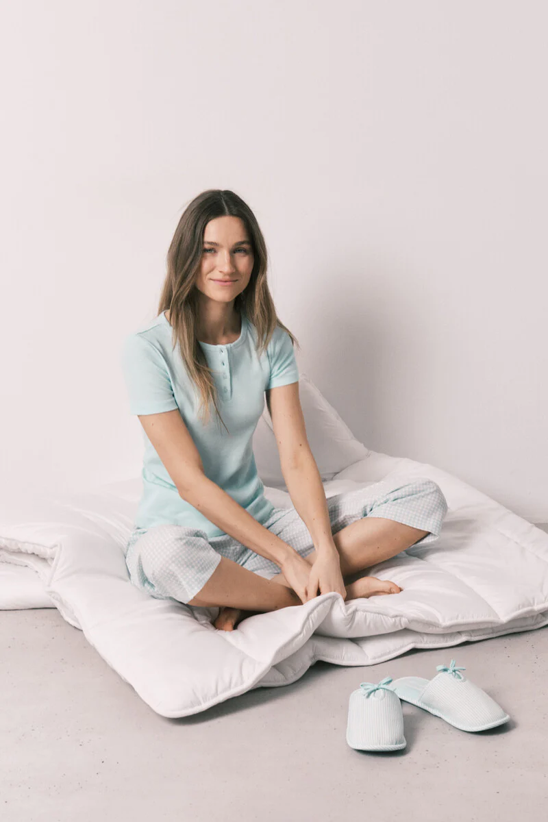 Green gingham short-sleeved pajamas - Image 2