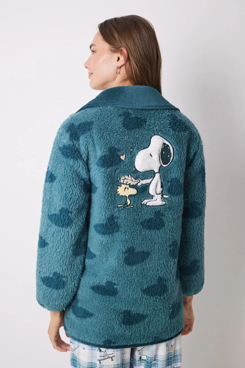 Short green faux shearling Snoopy robe - Image 2