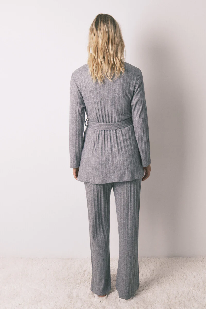 Grey jersey-knit midi robe - Image 2
