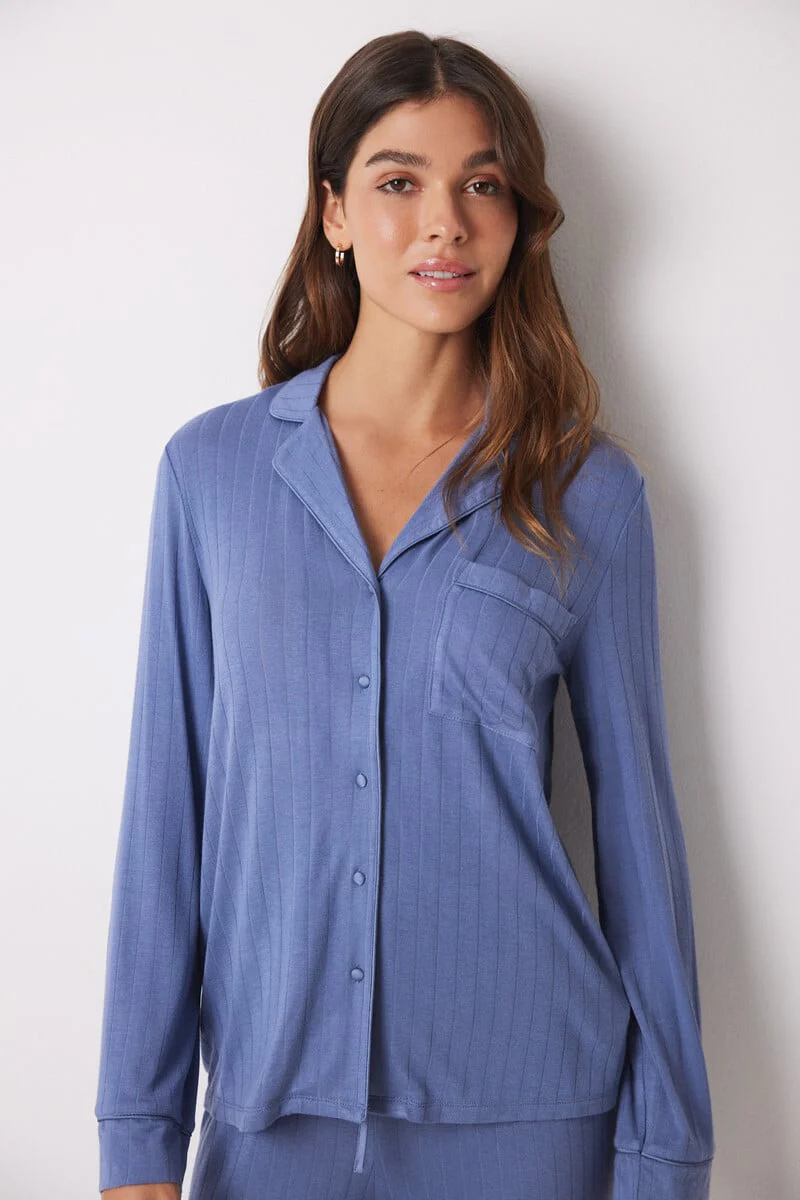 Blue soft touch long shirt pajamas - Image 3