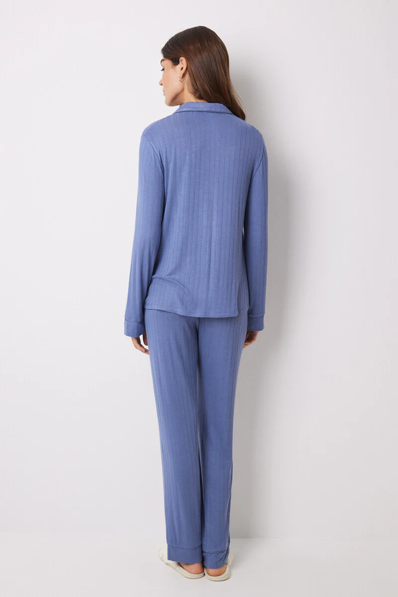 Blue soft touch long shirt pajamas - Image 4