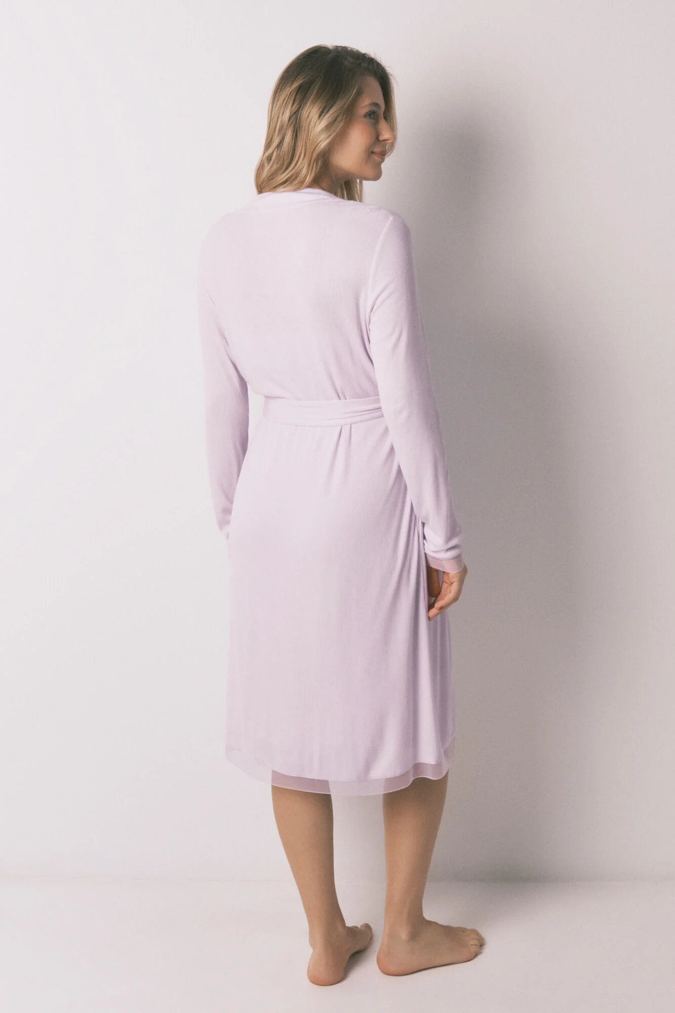 Lilac ribbed midi maternity robe - Image 4