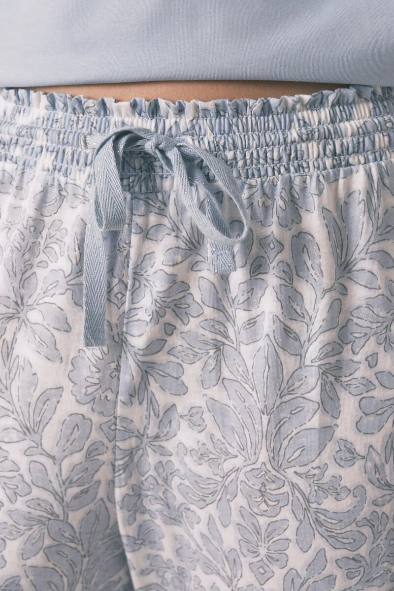 Long 100% cotton blue floral print pyjamas - Image 4