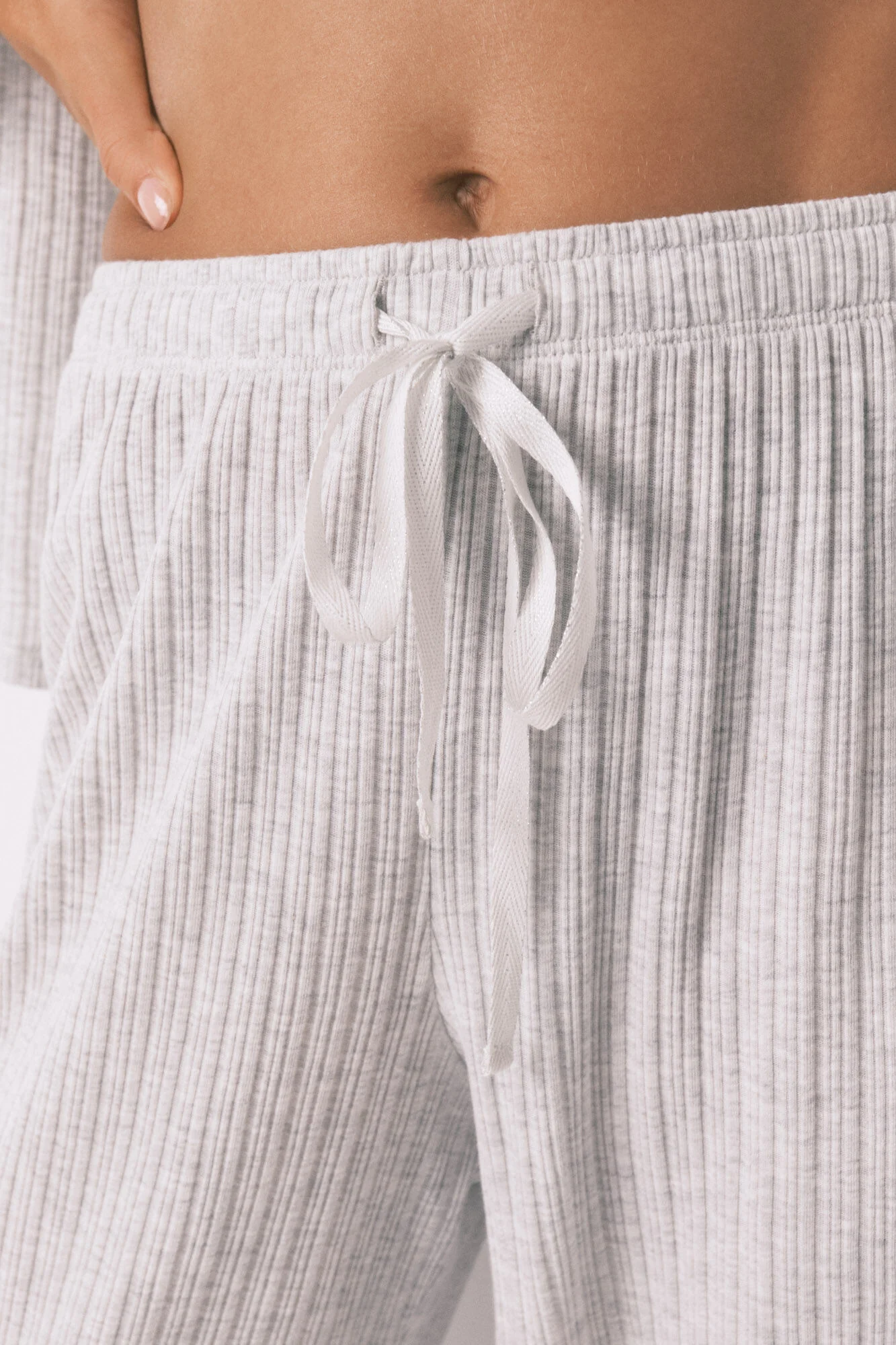 Long gray ribbed cotton pajamas - Image 4