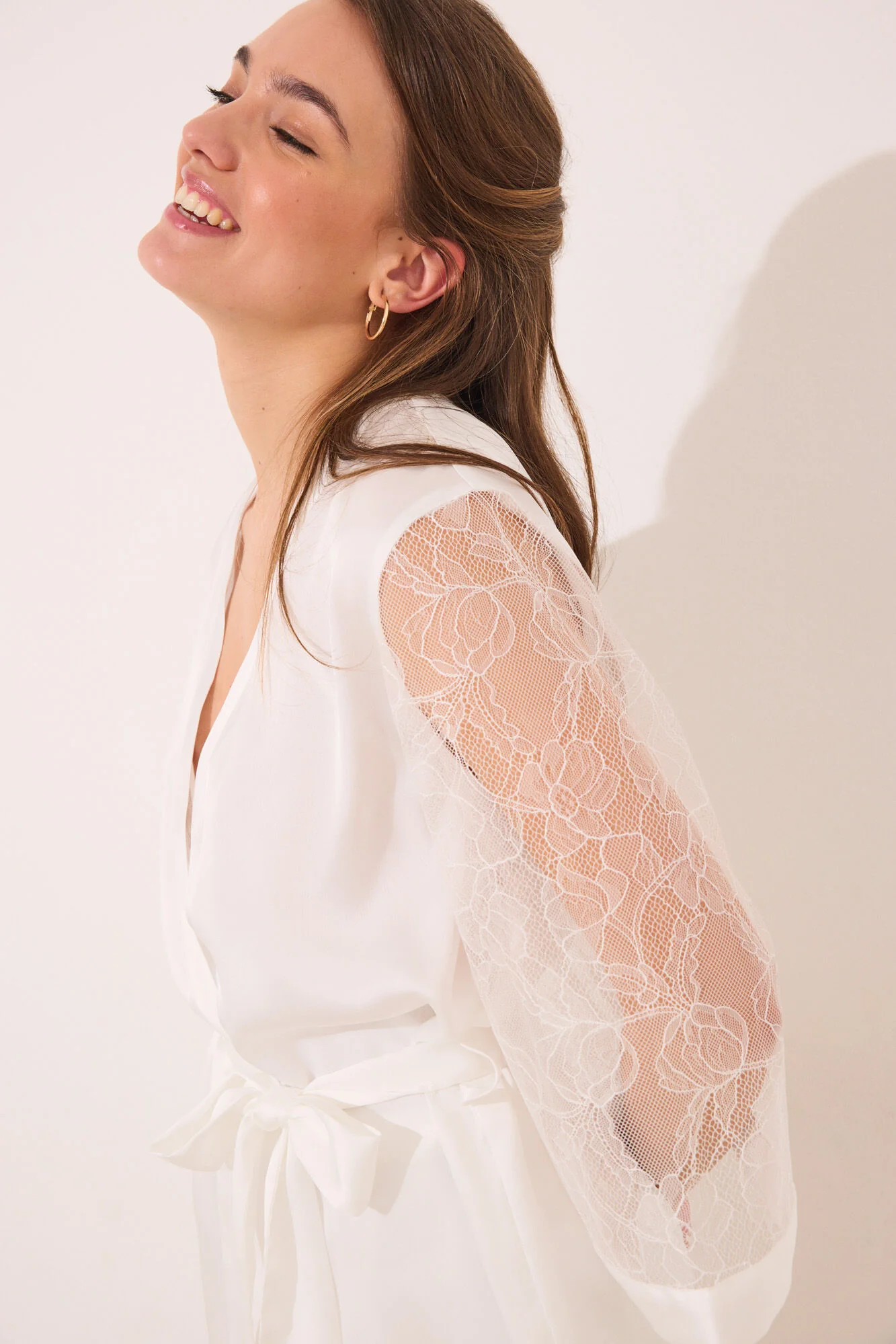 long pyjamas satin and white lace pajama set - Image 3