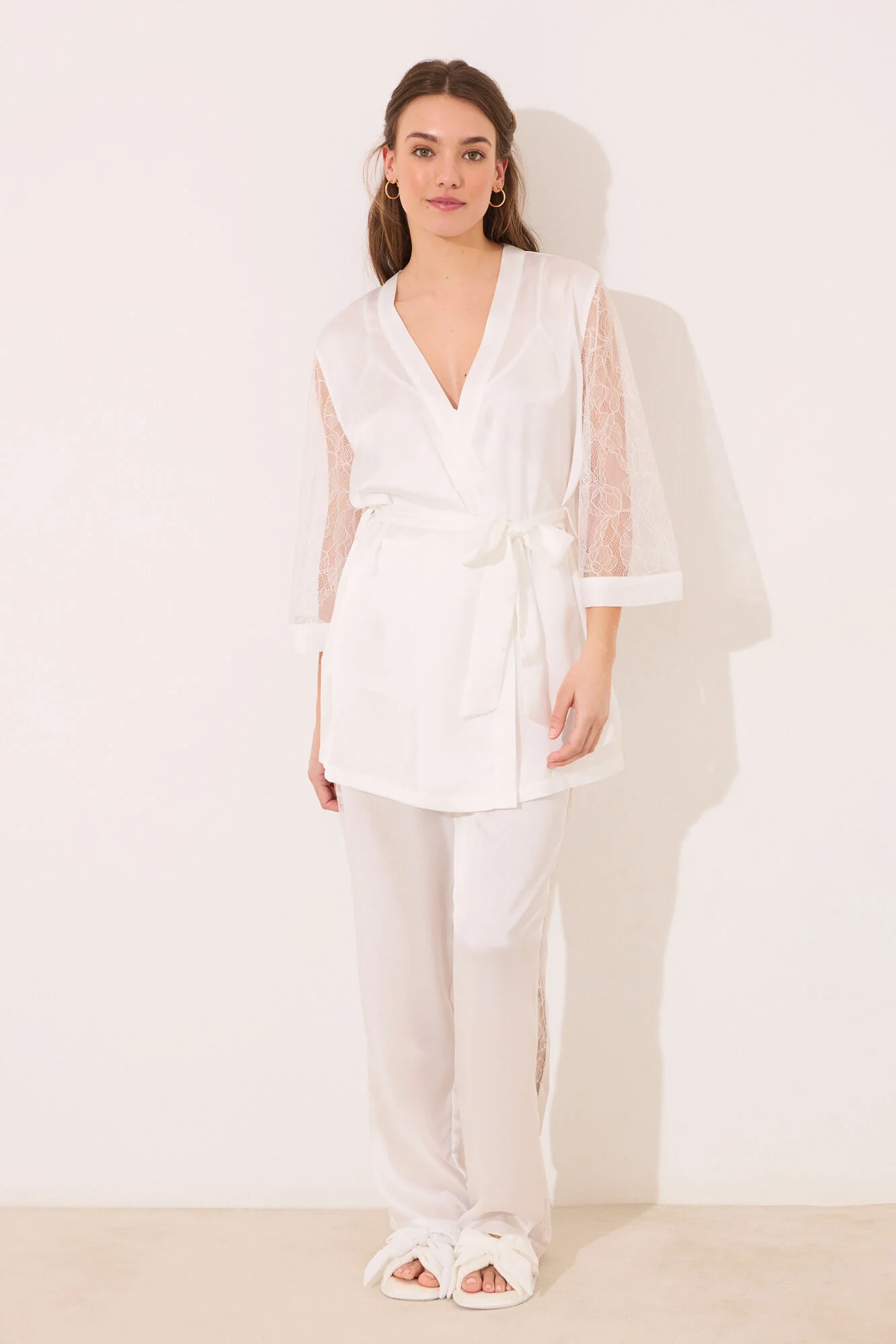 long pyjamas satin and white lace pajama set - Image 5