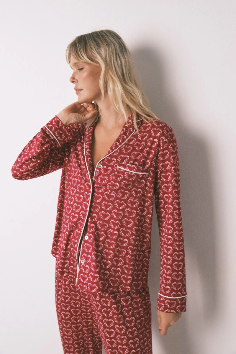 Long red heart print classic pyjamas - Image 3