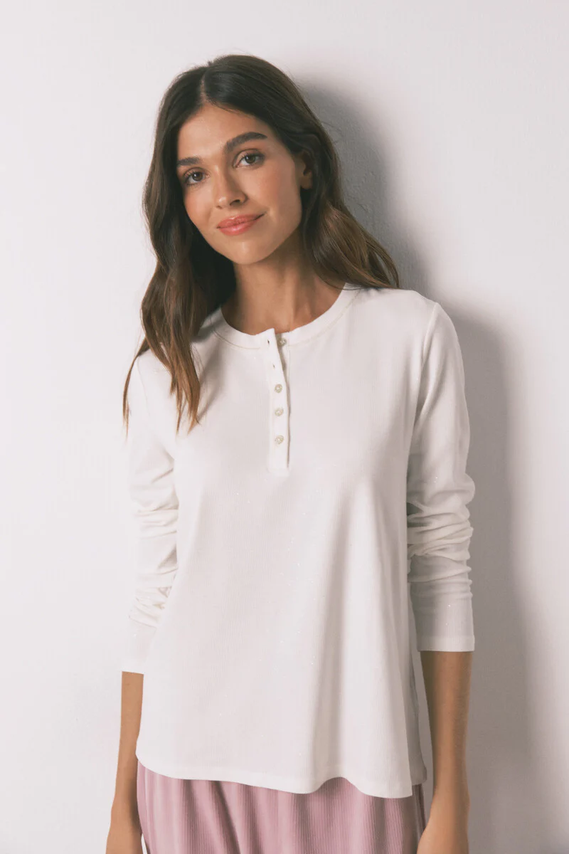 Long sleeve glossy white viscose T-shirt