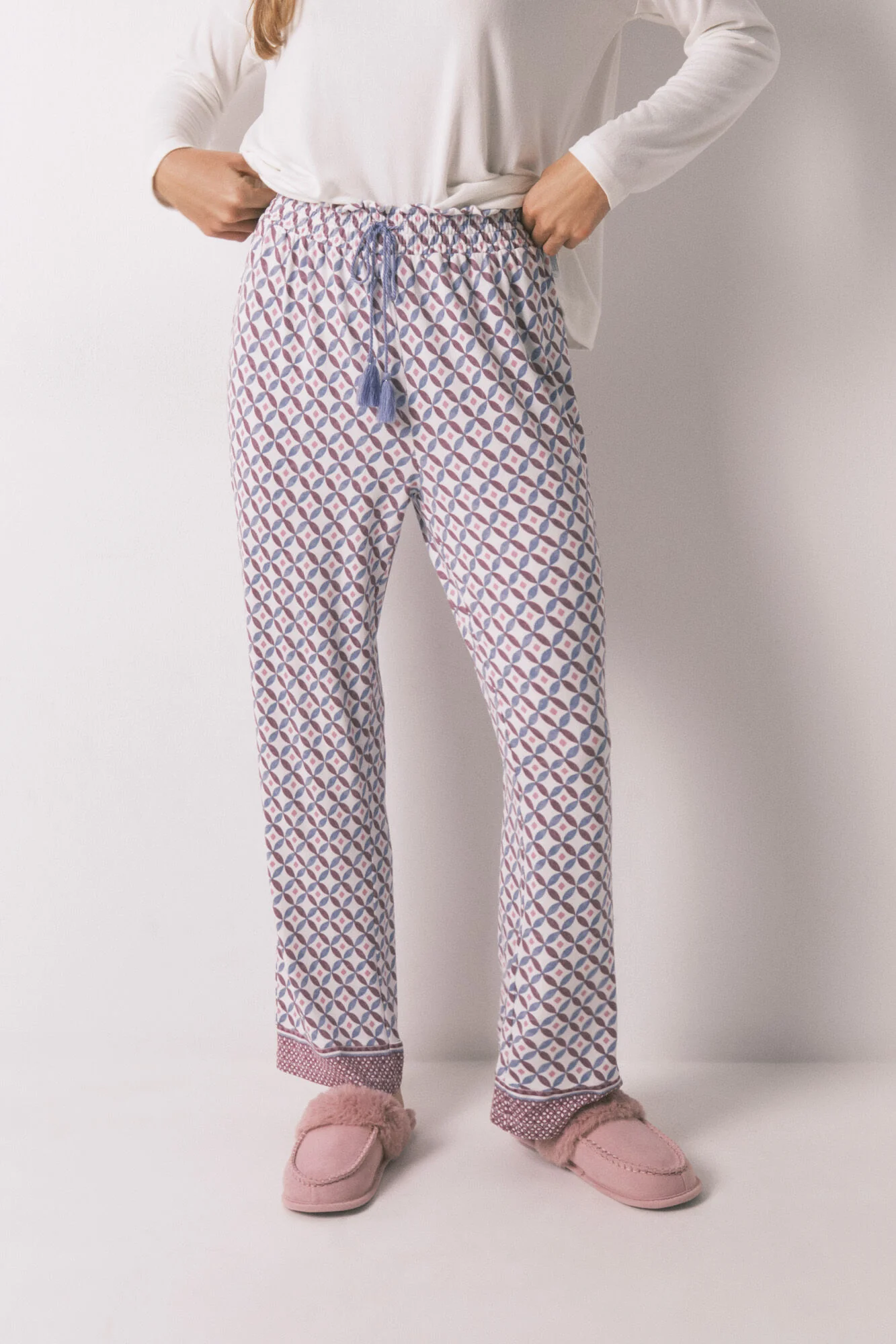 Long, wide-legged soft- jersey-knit blue trouser) - Image 2