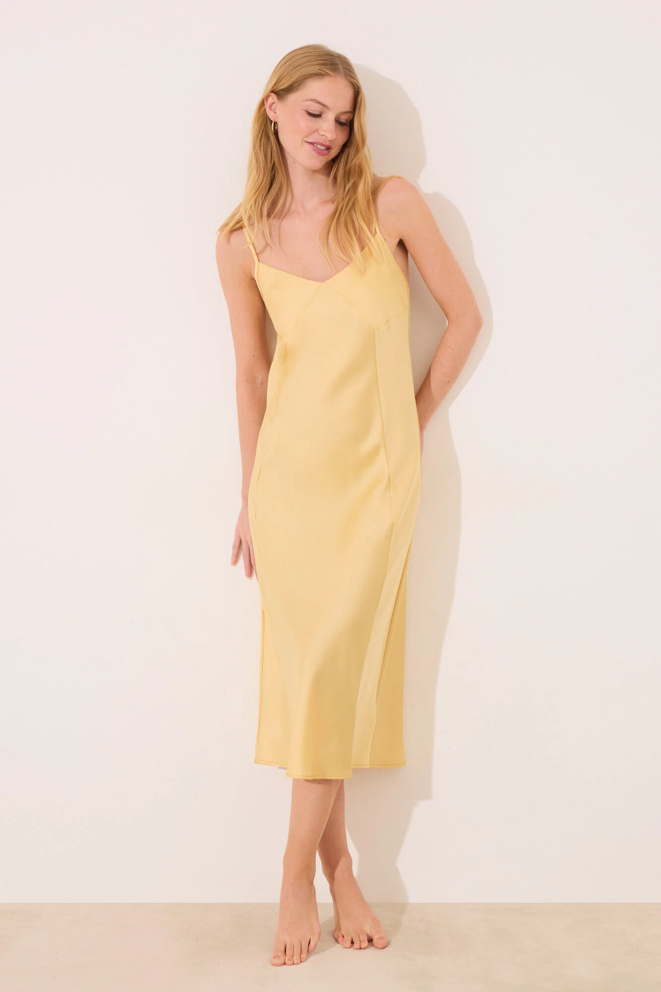 Long yellow satin nightgown