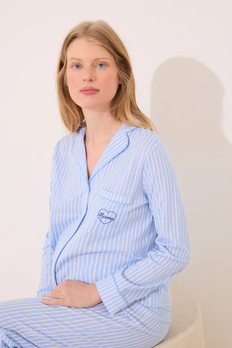Maternity classic pyjamas 100% cotton striped - Image 7