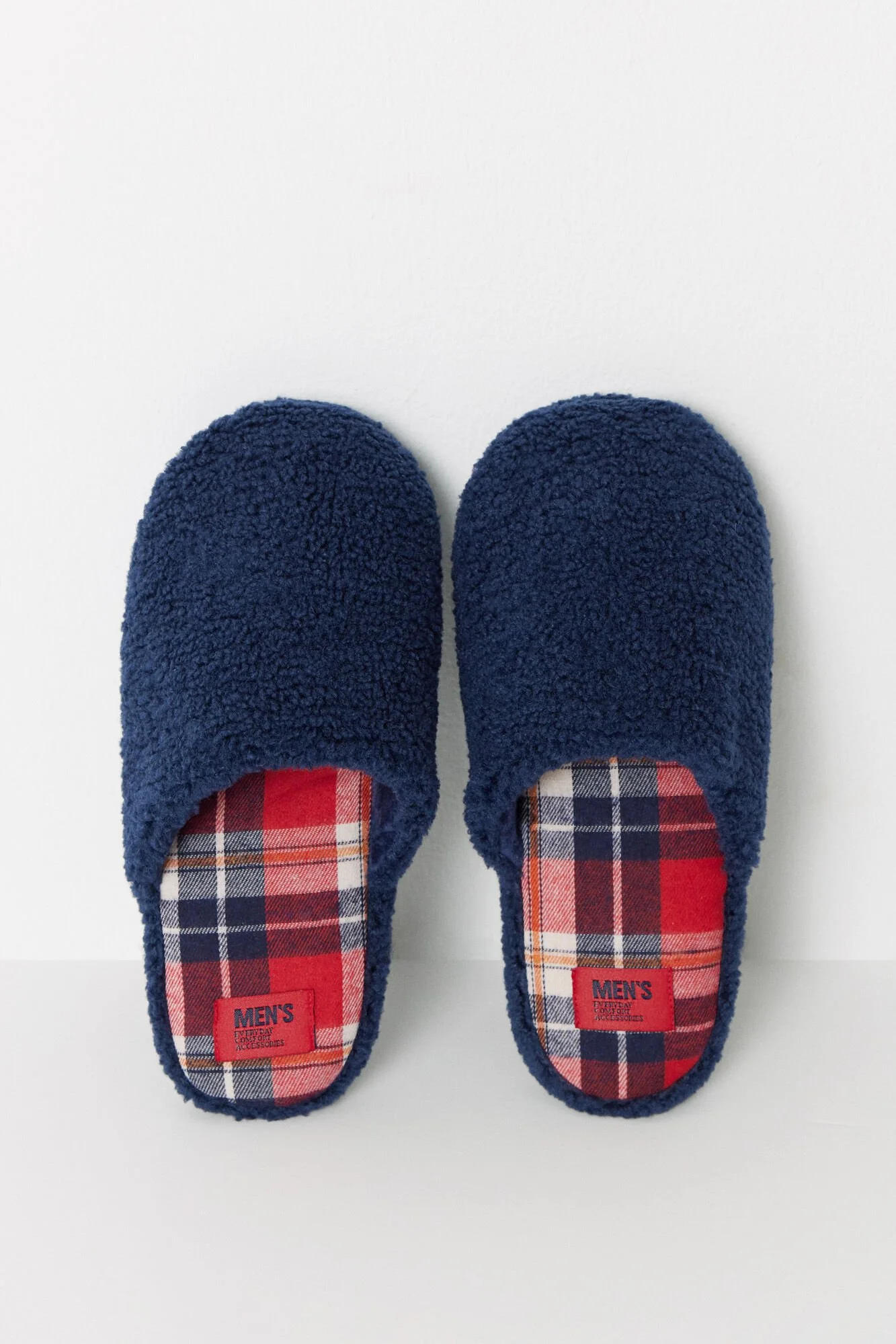 Navy blue faux shearling slippers - Image 2