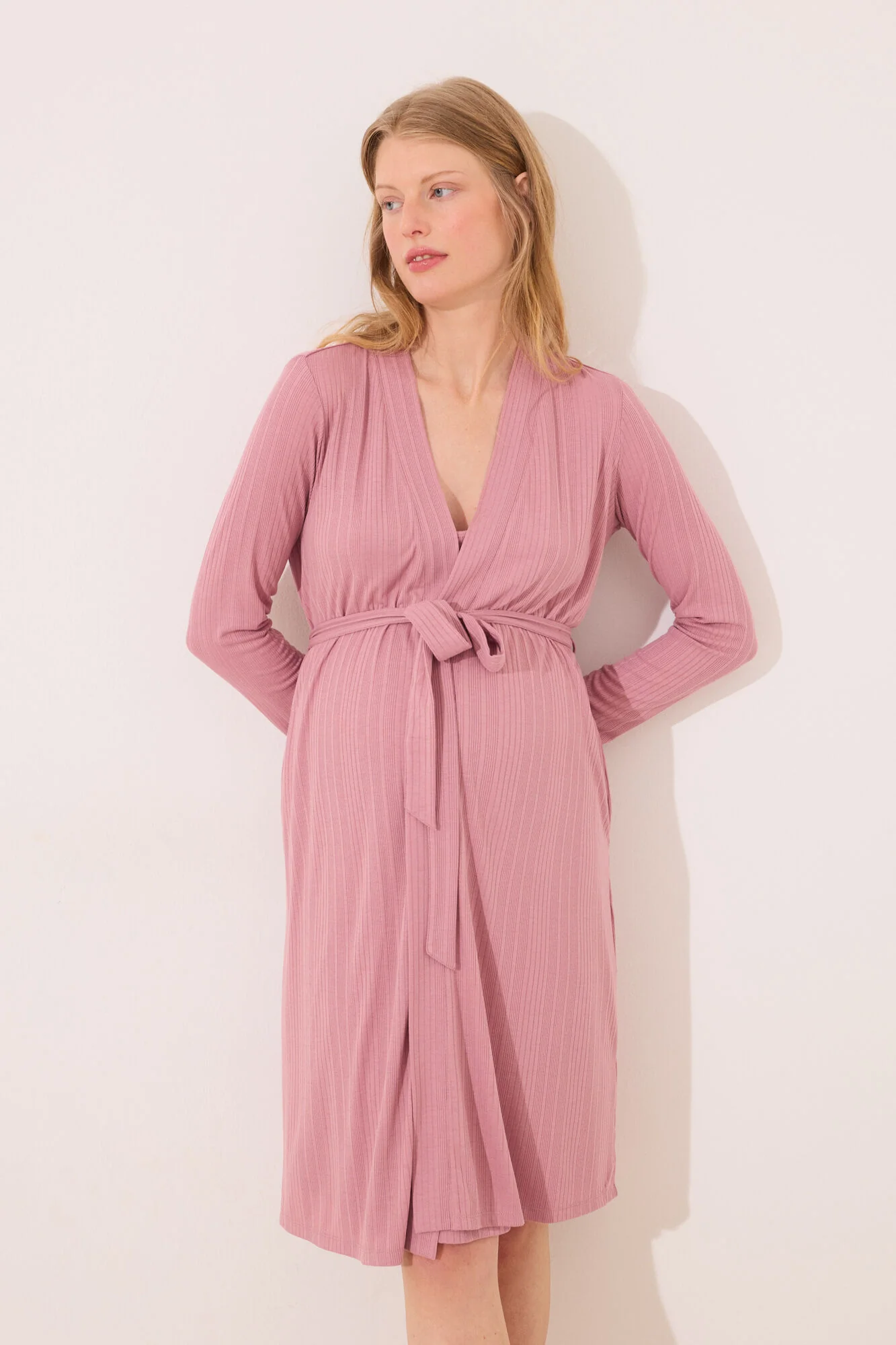 Pink " maternity " pointelle midi robe - Image 2