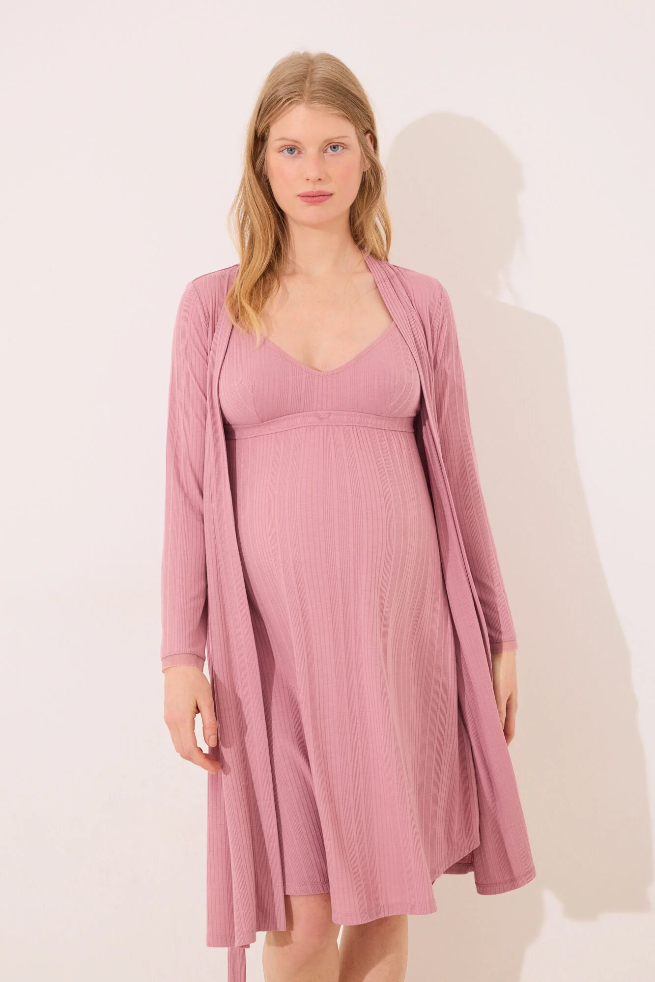 Pink " maternity " pointelle midi robe - Image 5