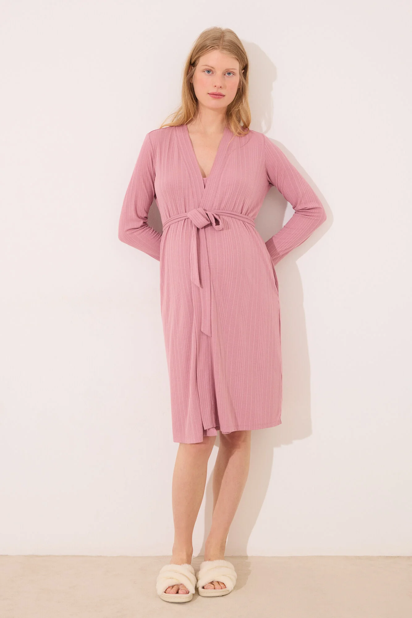 Pink " maternity " pointelle midi robe - Image 7