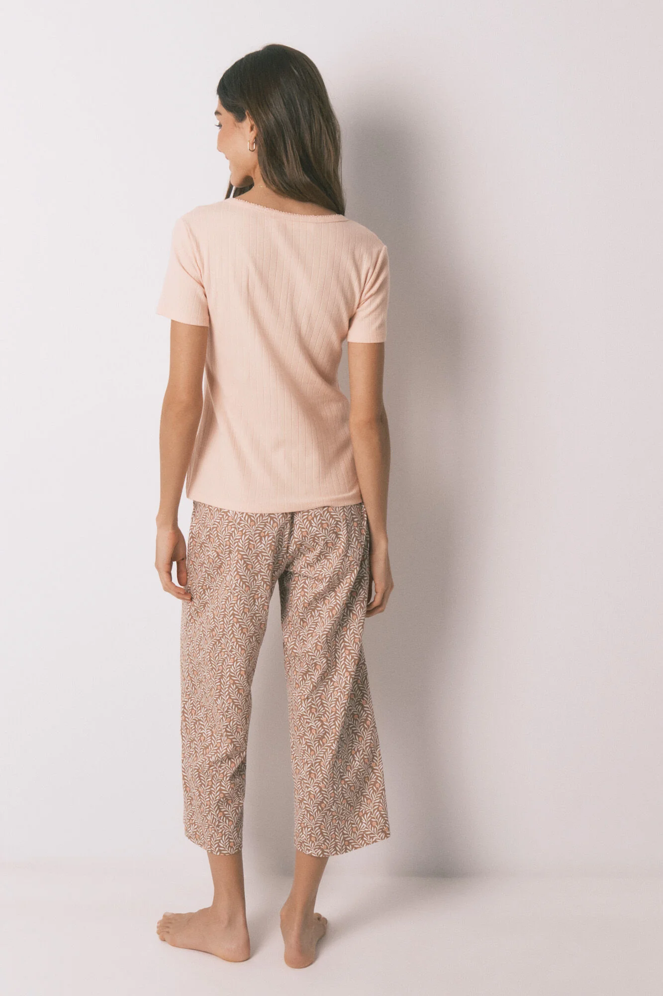 Pink yellow cotton print capri pyjamas - Image 3