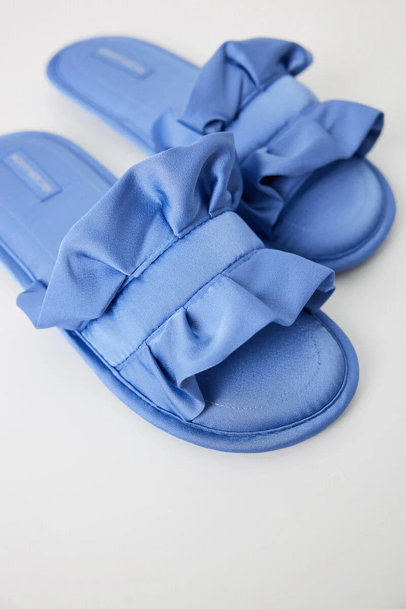 Satin slippers with blue ruffles - Image 2