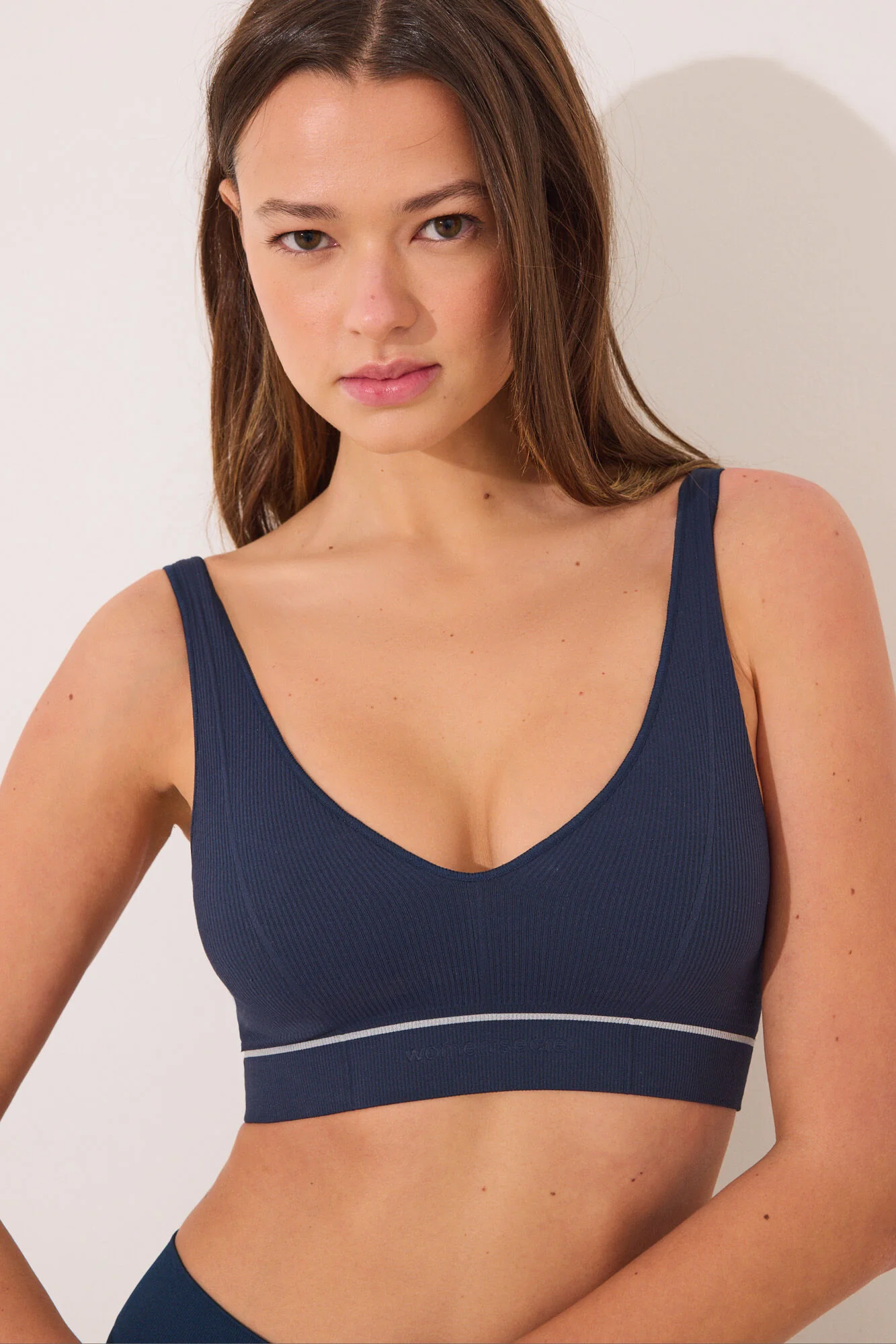 Seamless blue ribbed bra