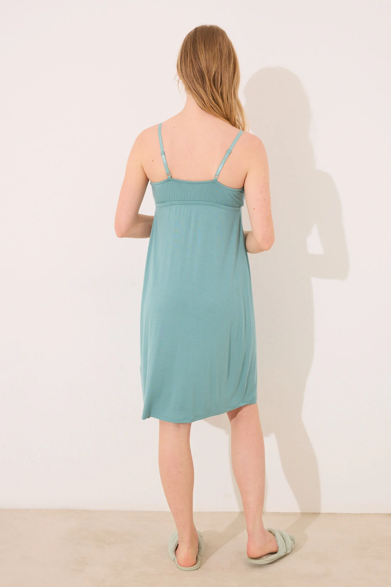 Short " maternity" breastfeeding nightgown in water green - Image 3