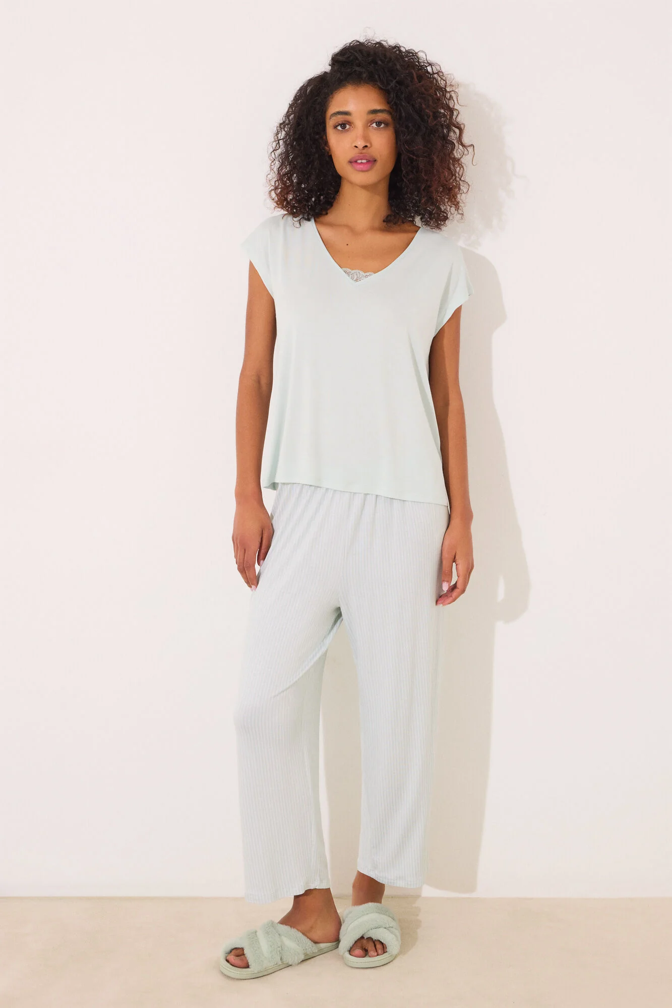 Striped striped viscose Capri pyjamas