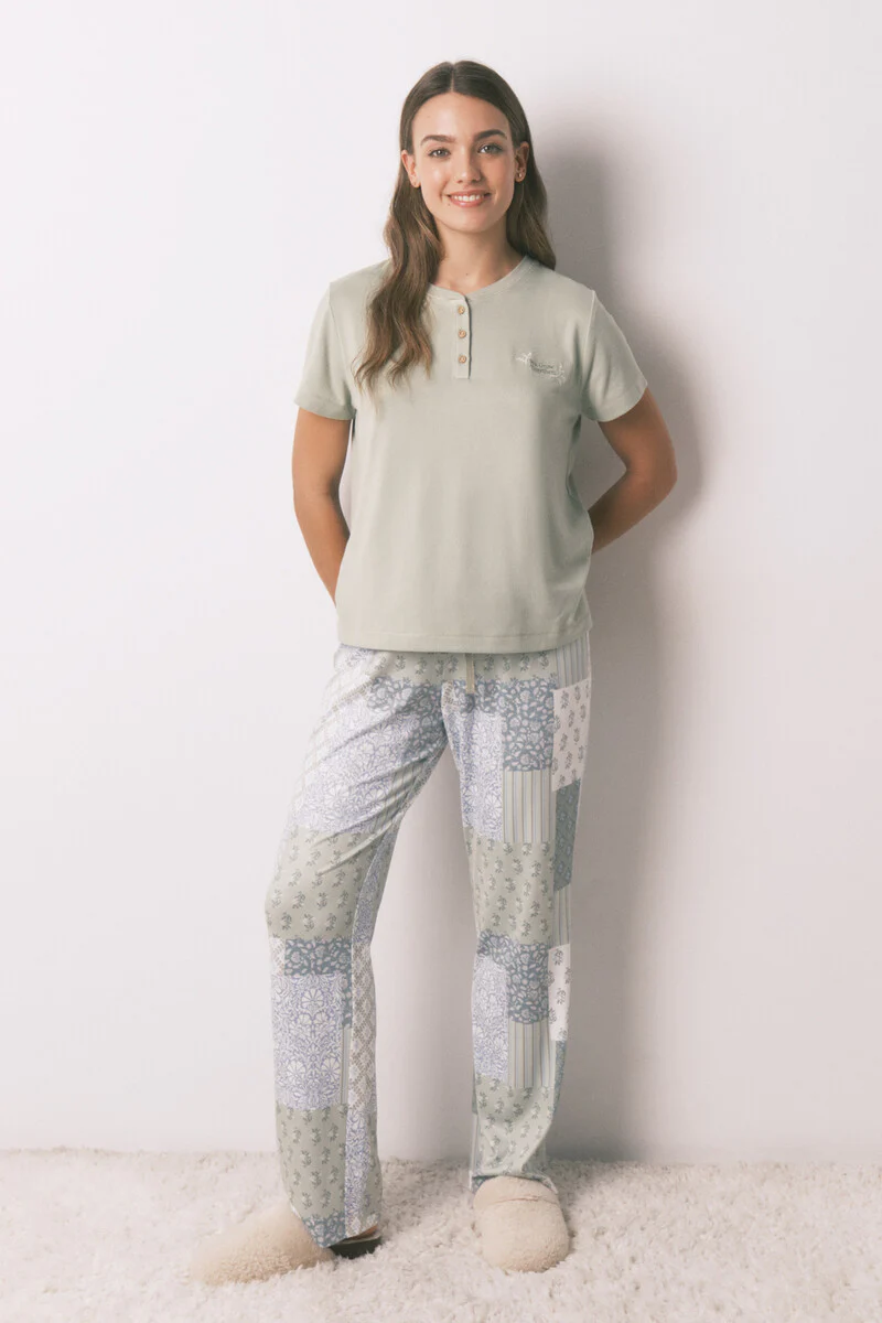 Super soft patchwork short sleeve long pyjamas