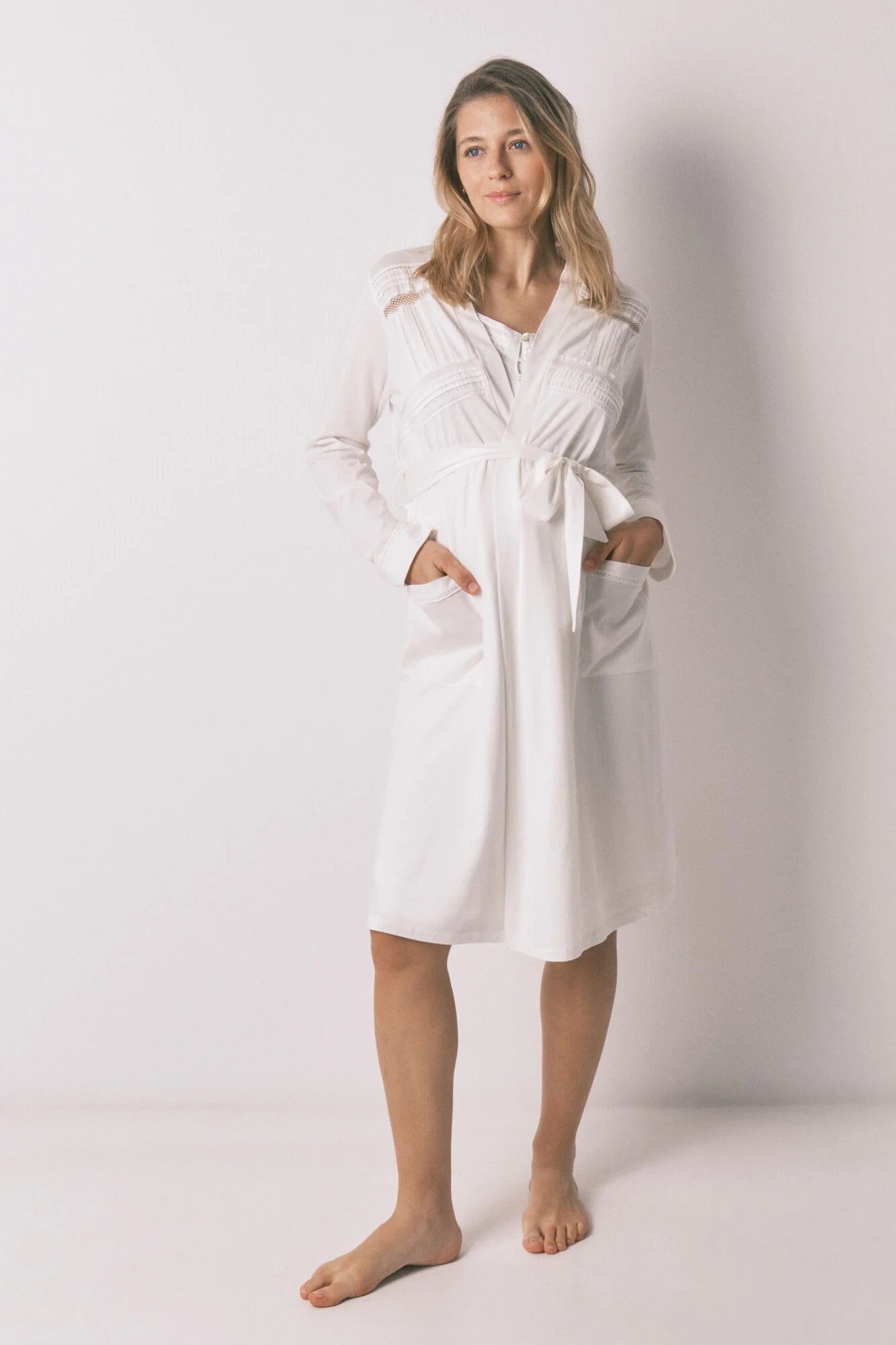 White cotton midi robe maternity - Image 7