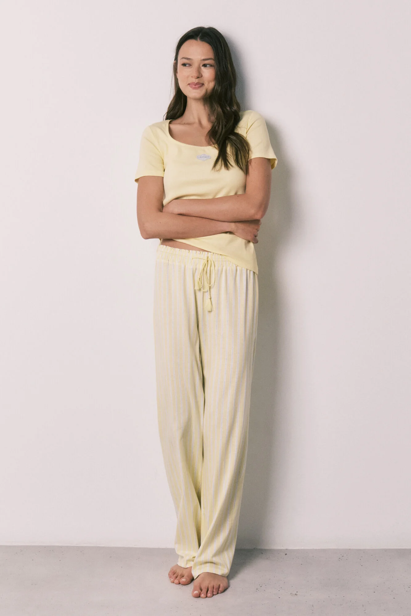 Yellow cotton short sleeve long pyjamas - Image 2
