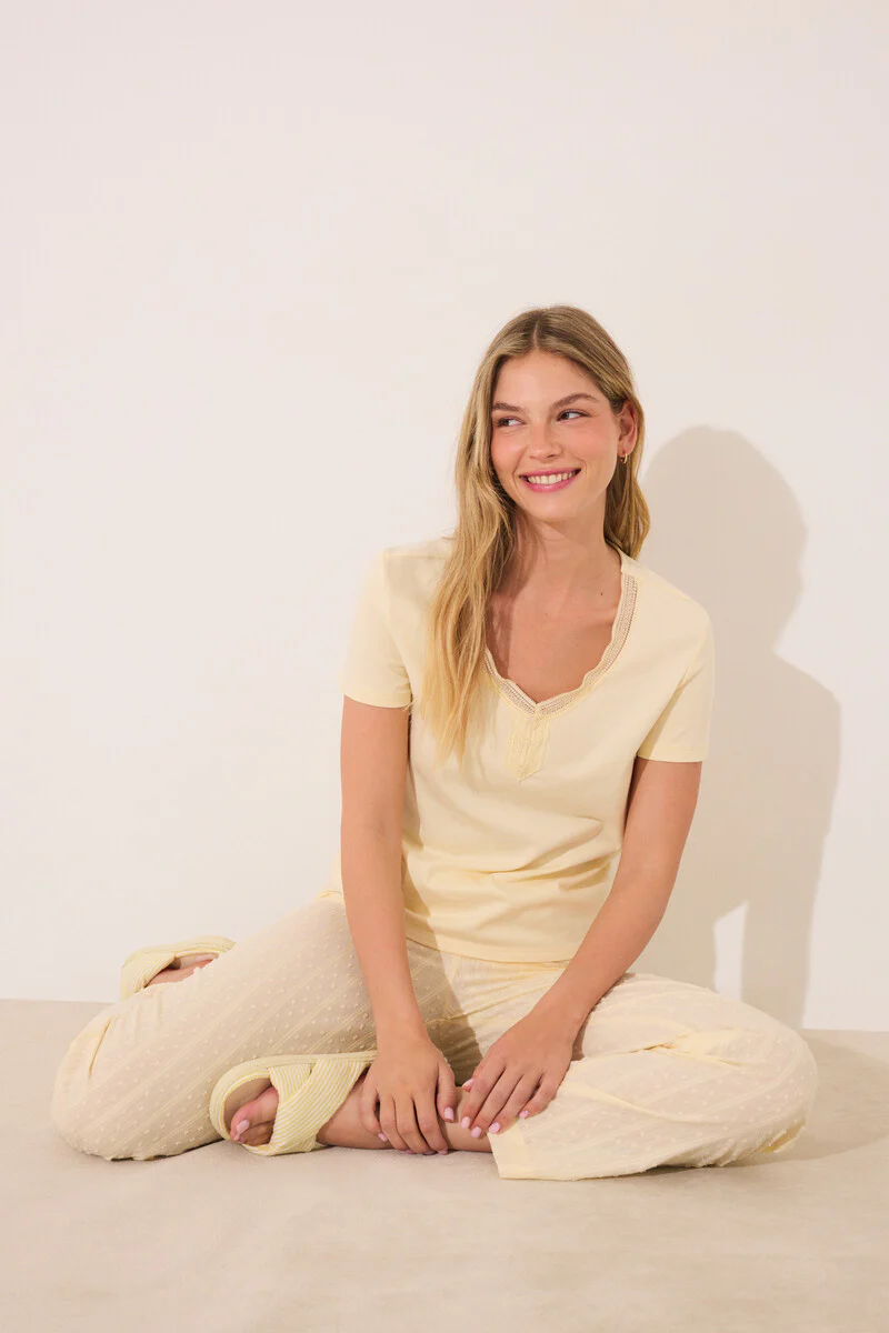 Yellow cotton short sleeve pyjamas - Image 3